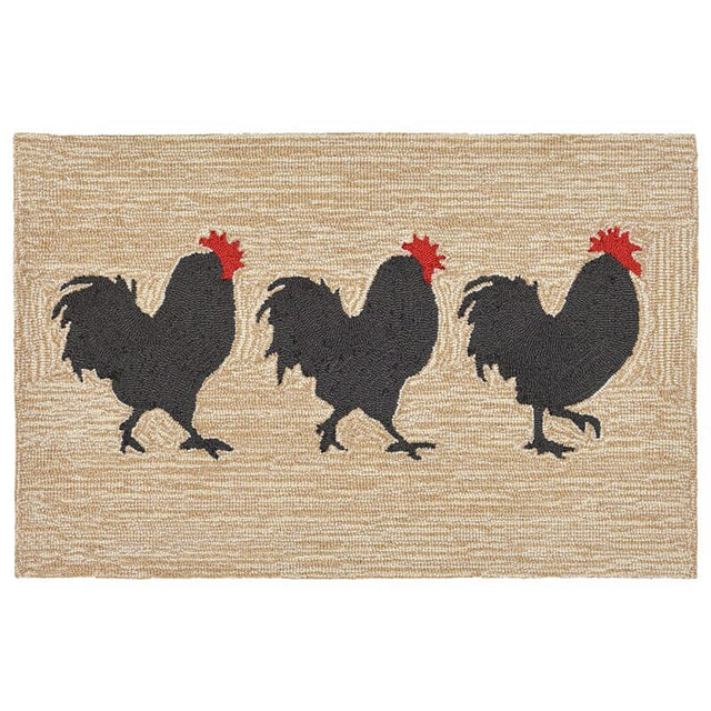 Liora Manne Frontporch Roosters 1870/12 White, Black Rugs.