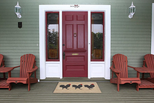 Liora Manne Frontporch Roosters 1870/12 White, Black Rugs.