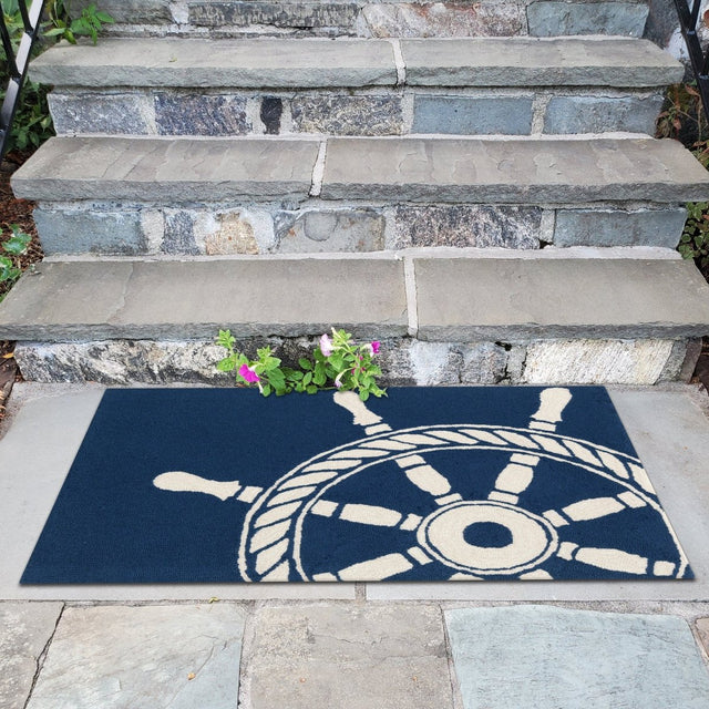 Liora Manne Frontporch Ship Wheel 1456/33 Navy Rug.