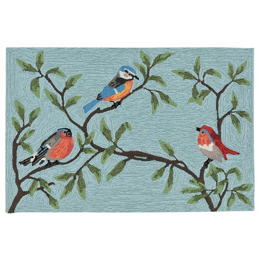 Liora Manne Ravella Birds On Branches 2270/04 Blue, Brown, Green, Grey, Red Rugs - Liora Manne - rvl23227004