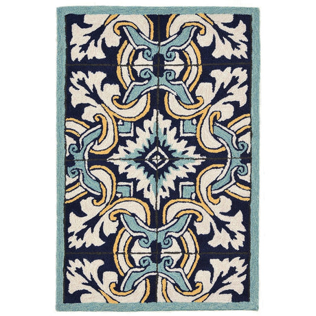 Liora Manne Ravella Floral Tile 2253/33 Navy Rugs.