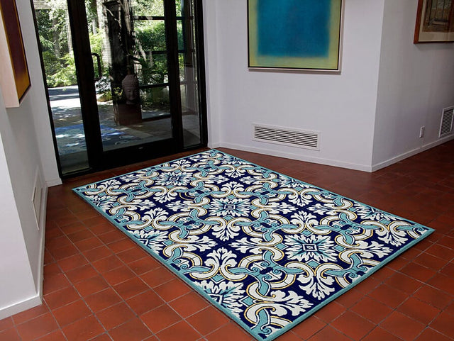 Liora Manne Ravella Floral Tile 2253/33 Navy Rugs.