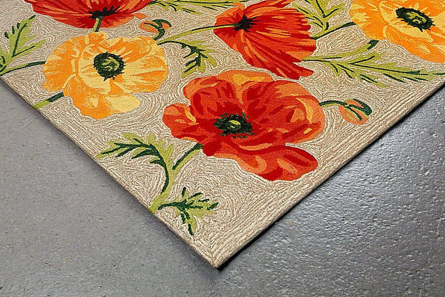 Liora Manne Ravella Icelandic Poppies 2272/12 White, Green, Orange, Red, Yellow Rugs.