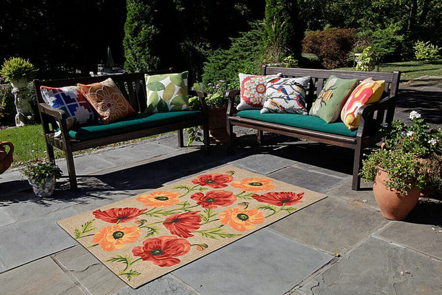 Liora Manne Ravella Icelandic Poppies 2272/12 White, Green, Orange, Red, Yellow Rugs.