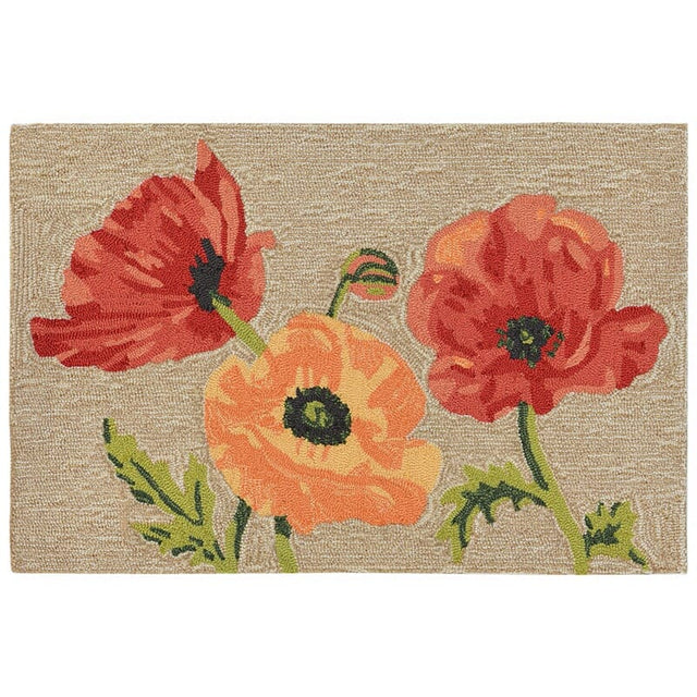 Liora Manne Ravella Icelandic Poppies 2272/12 White, Green, Orange, Red, Yellow Rugs.