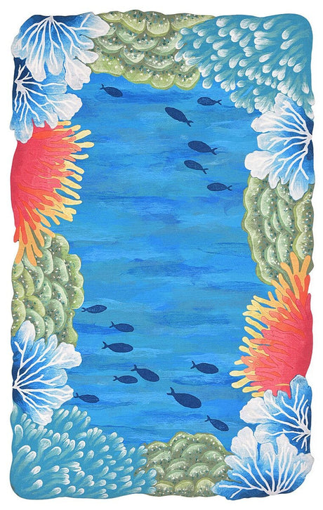 Liora Manne Visions Iv Reef Border 4137/03 Blue, Green, Navy, Orange, Red Rugs.