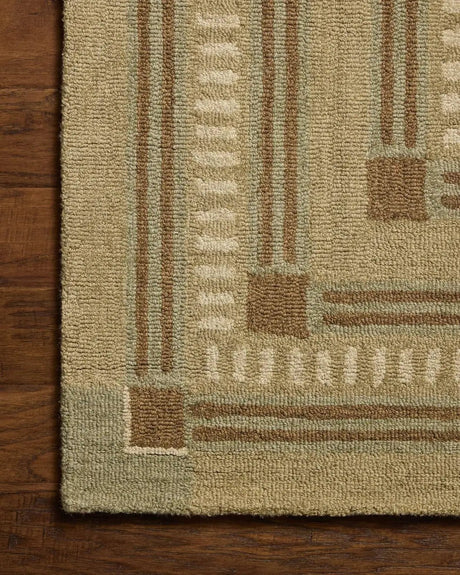 Chris Loves Julia x Loloi Alfie ALF-04 Green / Natural Rug - corner on wood