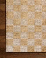 Chris Loves Julia x Loloi Calvin CLV-01 Apricot / Ivory Rug - corner on wood