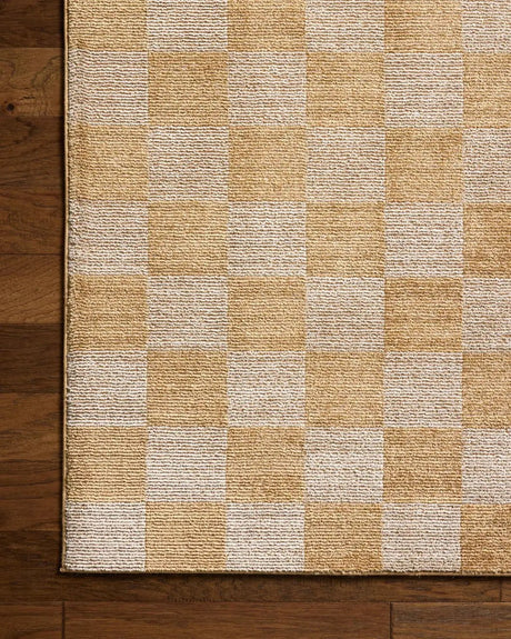 Chris Loves Julia x Loloi Calvin CLV-01 Apricot / Ivory Rug - corner on wood
