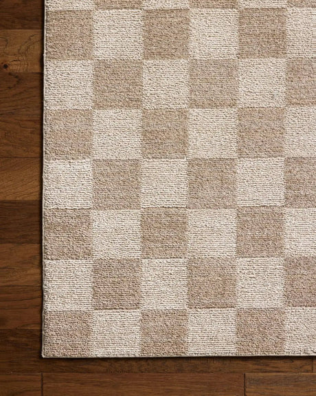 Chris Loves Julia x Loloi Calvin CLV-01 Pebble / Ivory Rug - corner on wood
