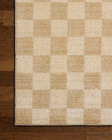 Chris Loves Julia x Loloi Calvin CLV-01 Wheat / Ivory Rug - corner on wood