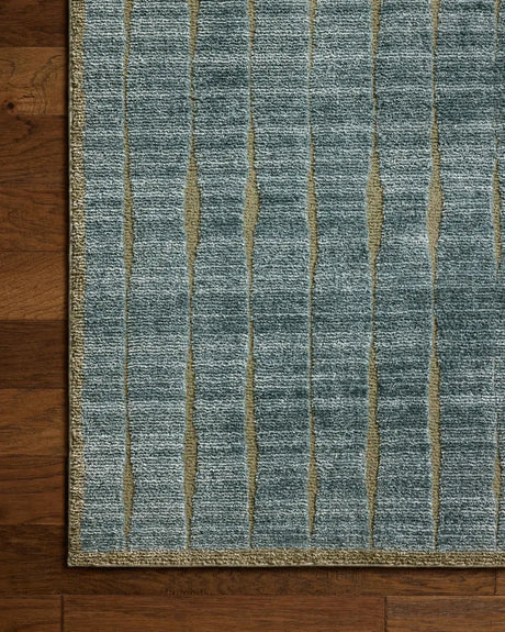 Chris Loves Julia x Loloi Calvin CLV-02 Ocean / Olive Rug - corner on wood