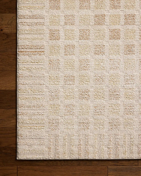 Chris Loves Julia x Loloi Calvin CLV-03 Bone / Natural Rug - corner on wood