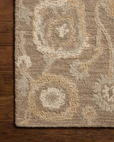 Chris Loves Julia x Loloi Dorothea DRT-01 Bark / Stone Rug - corner on wood