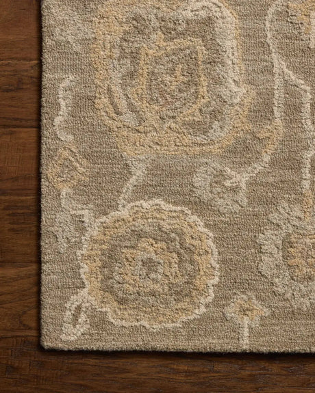 Chris Loves Julia x Loloi Dorothea DRT-01 Oak / Natural Rug - corner on wood