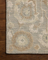 Chris Loves Julia x Loloi Dorothea DRT-01 Stone / Multi Rug - corner on wood