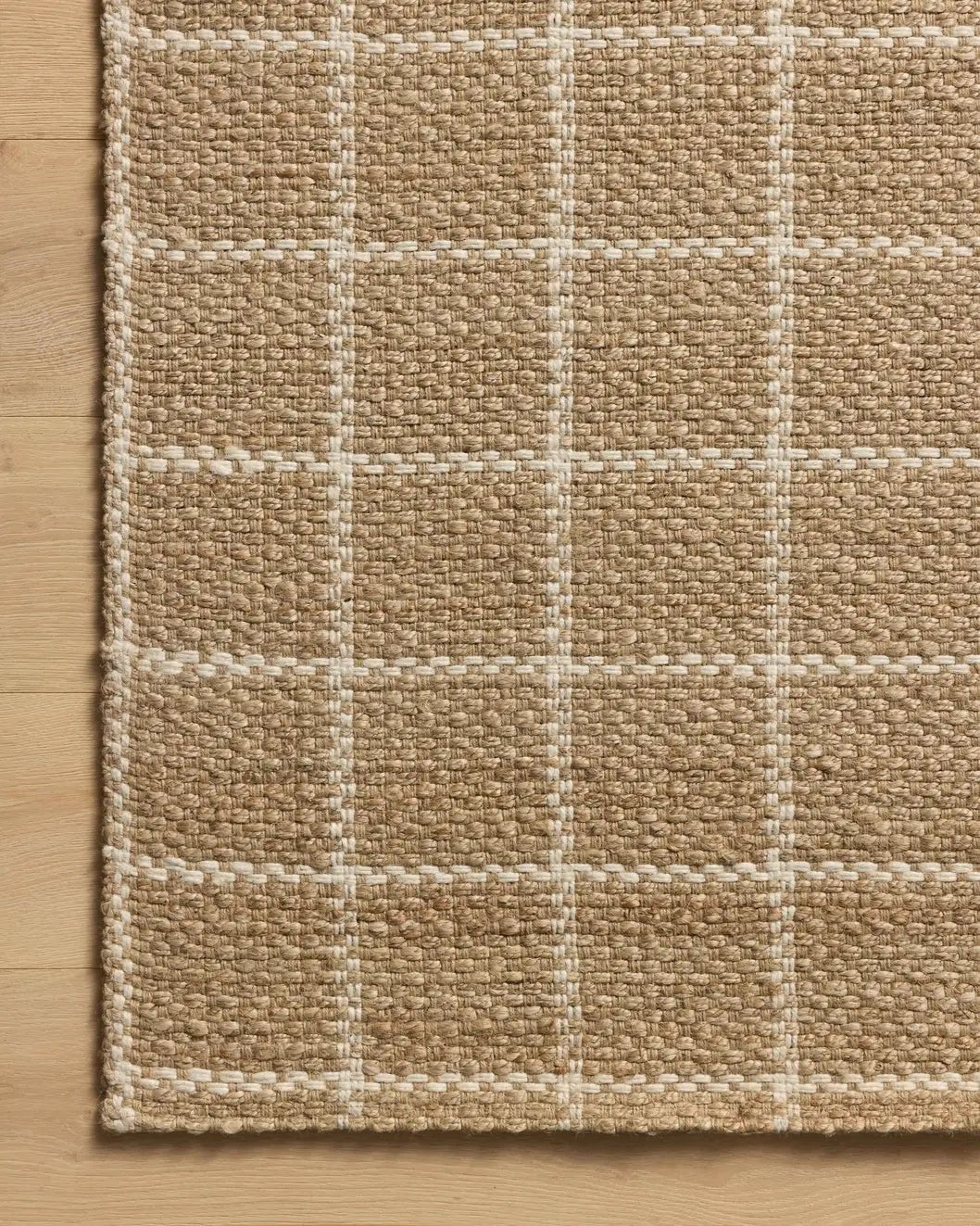 Chris Loves Julia x Loloi Fletcher FLE-01 Natural / Ivory Rug - corner on wood