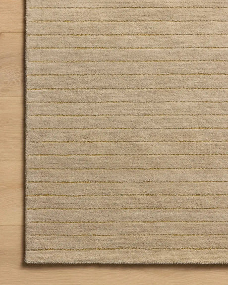 Chris Loves Julia x Loloi Henry HEY-01 Beige / Wheat Rug - corner on wood