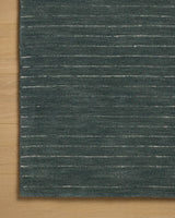 Chris Loves Julia x Loloi Henry HEY-01 Denim / Ivory Rug - corner on wood