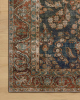 Chris Loves Julia x Loloi Jules 10-Jul Ocean / Spice Rug - corner on wood