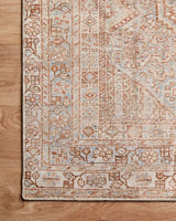 Chris Loves Julia x Loloi Jules 4-Jul Tangerine / Mist Rug - corner on wood
