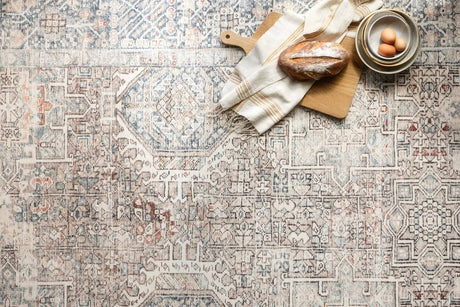 Chris Loves Julia x Loloi Jules 7-Jul Natural / Ocean Rug - styled aerial 2