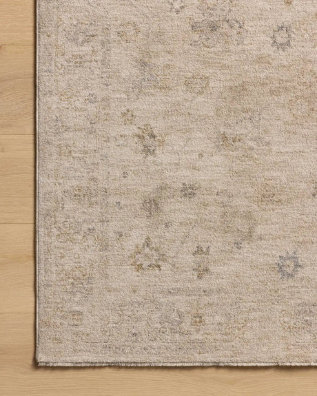 Chris Loves Julia x Loloi Louisa LOI-01 Oatmeal / Stone Rug - corner on wood