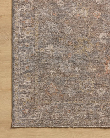 Chris Loves Julia x Loloi Louisa LOI-01 Stone / Multi Rug - corner on wood
