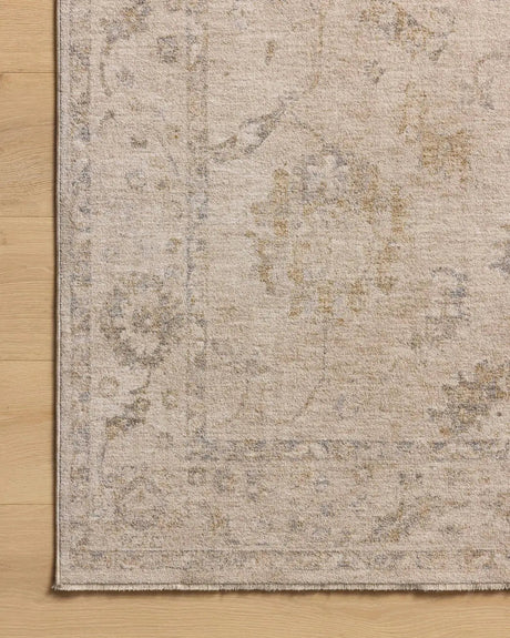 Chris Loves Julia x Loloi Louisa LOI-02 Oatmeal / Slate Rug - corner on wood