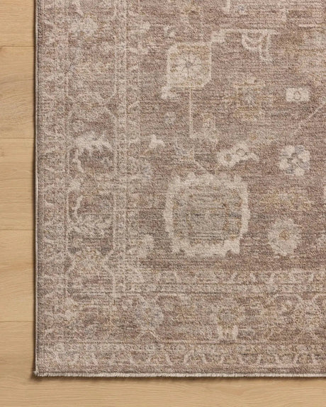 Chris Loves Julia x Loloi Louisa LOI-03 Taupe / Ivory Rug - corner on wood