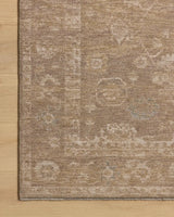 Chris Loves Julia x Loloi Louisa LOI-04 Taupe / Gold Rug - corner on wood