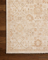 Chris Loves Julia x Loloi Palma PLM-04 Natural / Spice Rug - corner on wood