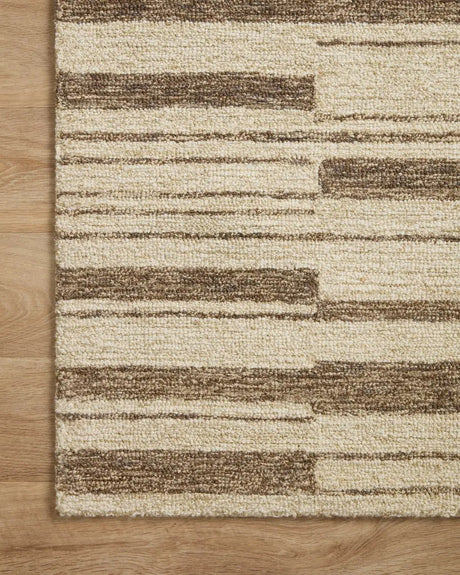 Chris Loves Julia x Loloi Polly POL-04 Beige / Tobacco Rug - corner on wood