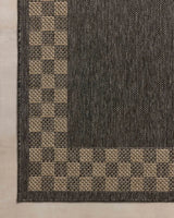 Chris Loves Julia x Loloi Providence PRC-01 Charcoal / Natural Rug - corner on wood