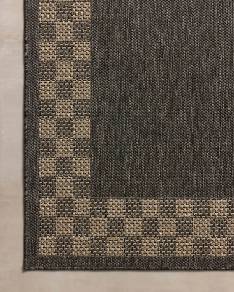 Chris Loves Julia x Loloi Providence PRC-01 Charcoal / Natural Rug - corner on wood