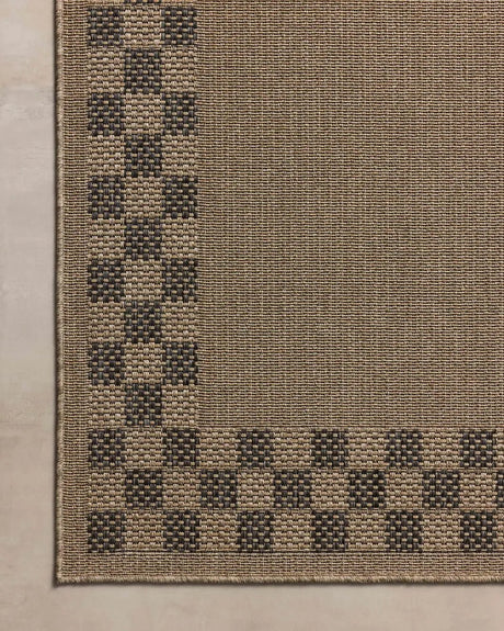 Chris Loves Julia x Loloi Providence PRC-01 Natural / Charcoal Rug - corner on wood