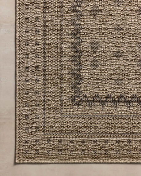Chris Loves Julia x Loloi Providence PRC-06 Charcoal / Dove Rug - corner on wood