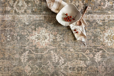 Chris Loves Julia x Loloi Rosemarie ROE-01 Sage / Blush Rug - styled aerial 1