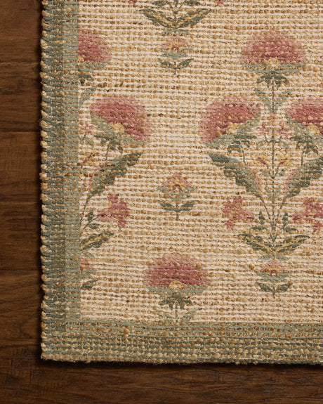 Chris Loves Julia x Loloi Rue RUE-01 Sage / Blush Rug - corner on wood