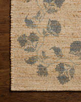 Chris Loves Julia x Loloi Rue RUE-05 Natural / Denim Rug - corner on wood