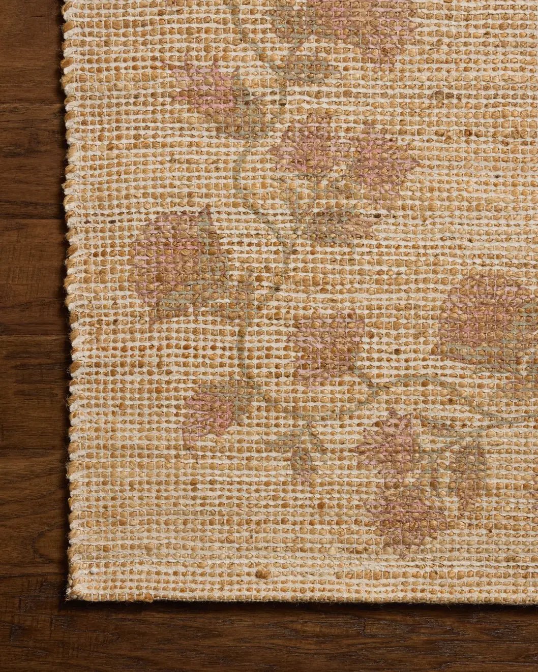 Chris Loves Julia x Loloi Rue RUE-05 Natural / Multi Rug - corner on wood