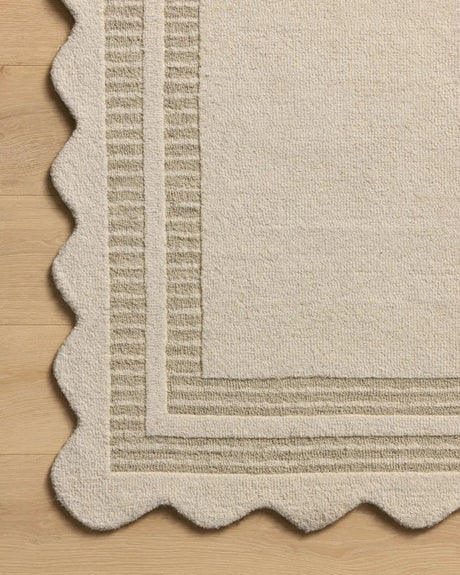 Chris Loves Julia x Loloi Scottie SCO-01 Ivory / Grey Rug - corner on wood