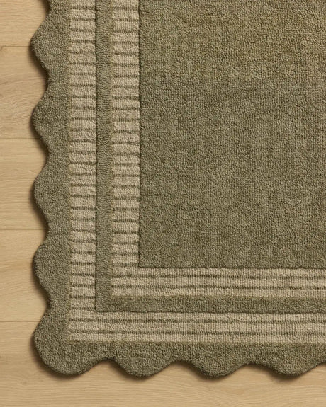 Chris Loves Julia x Loloi Scottie SCO-01 Olive / Pebble Rug - corner on wood