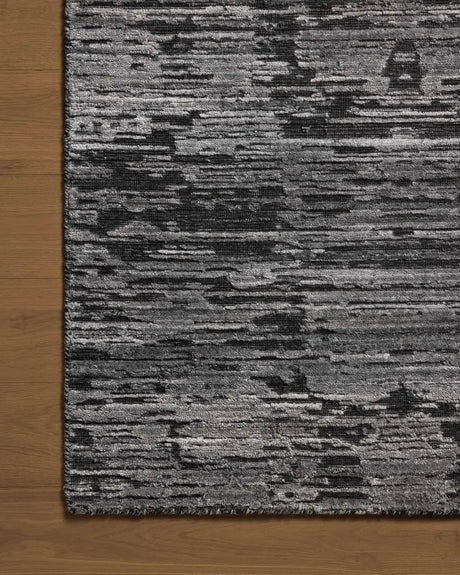 Jean Stoffer x Loloi Daniel DAN-03 Charcoal Rug - corner on wood