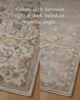Loloi Aylin AYL-02 Fog / Plum Rug - angled corner on wood
