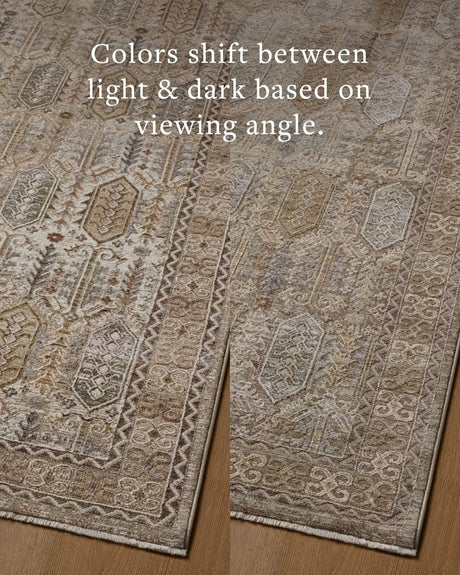 Loloi Aylin AYL-07 Taupe / Multi Rug - angled corner on wood