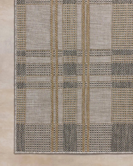 Loloi Birch BIR-05 Bone / Gold Rug - corner on wood