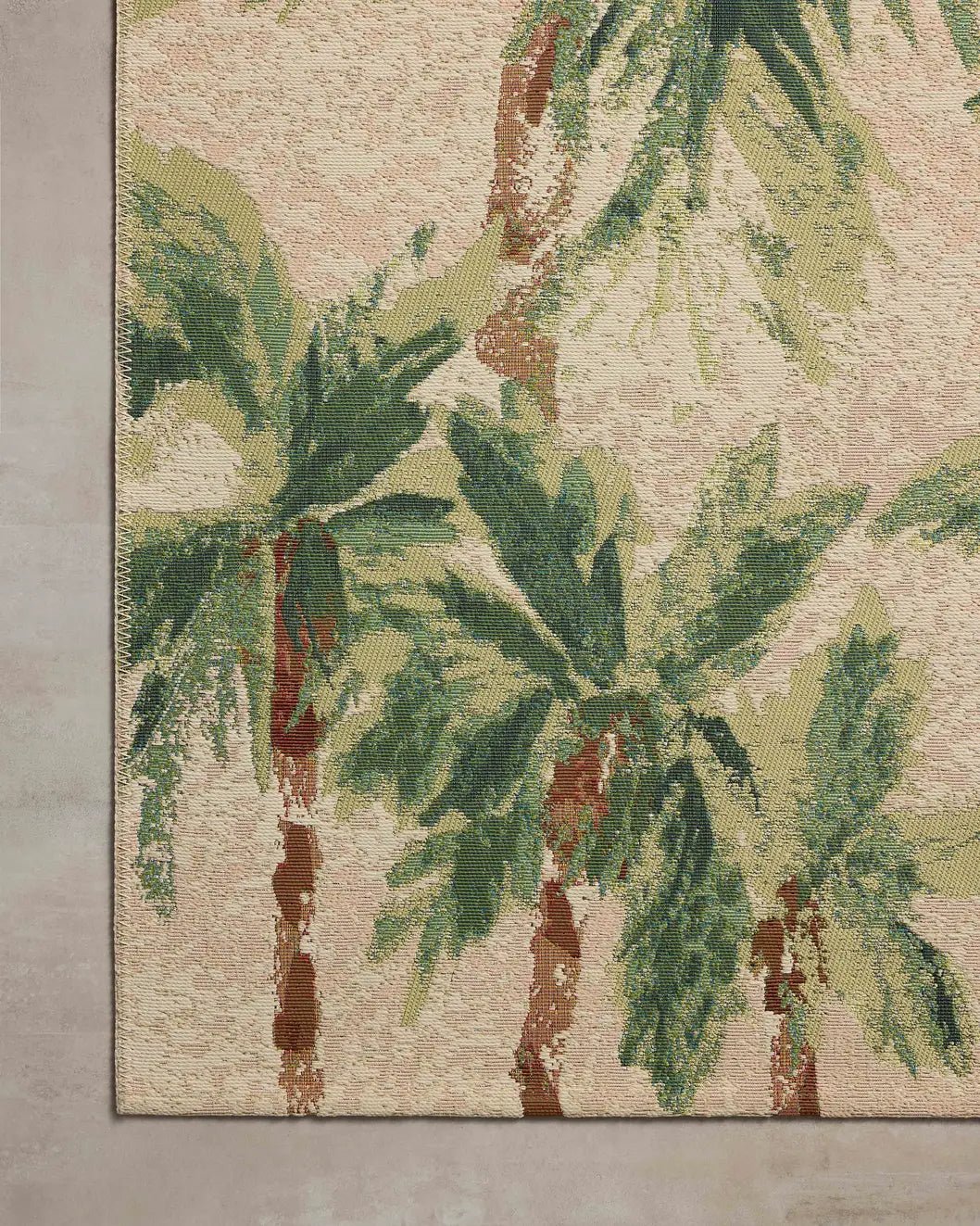 Loloi Botanical BOT-04 Clay / Green Rug - corner on wood
