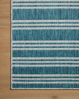 Loloi Easton ESN-04 Teal / Fog Rug - corner on wood