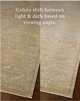 Loloi Elora ELR-09 Traditional Power Loomed Pistachio, Clay Rug - angled corner on wood